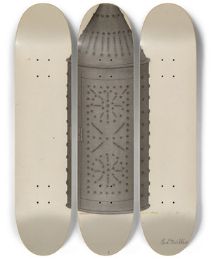 Triptych art skateboard deck of Edward D Williams Pierced Tin Lantern by Edward D Williams