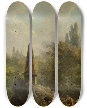 Triptych art skateboard deck of Hubert Robert Garden Monument by Hubert Robert (1733-1808)