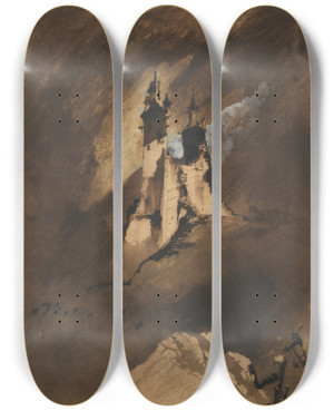 Triptych art skateboard deck of Victor Hugo Souvenir Of A Castle In Vosges by Victor Hugo (1802-1885)