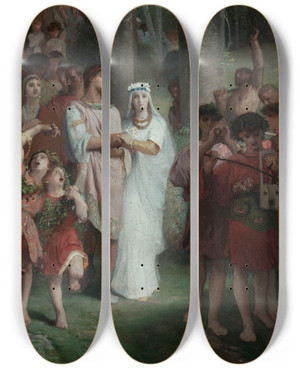 Triptych art skateboard deck of Mile Lvy Le Mariage by mile Lvy (1826-1890)