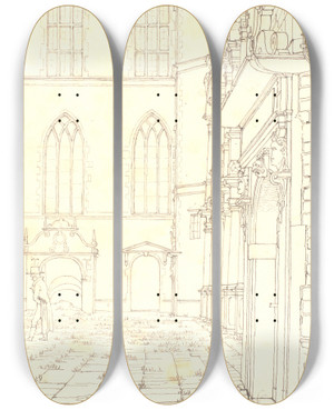 Triptych art skateboard deck of Christen Kbke The Inner Court In Frederiksborg Castle by Christen Kobke (1810-1848)