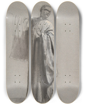 Triptych art skateboard deck of Isidore Pils Drapery Study For A Cleric Lower Register by Isidore Pils (1815-1875)