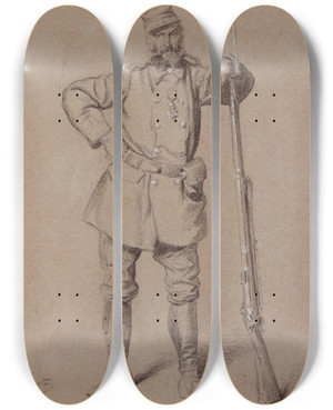 Triptych art skateboard deck of Alexandre Bida Portrait De Ed Gurin Pendant Le Sige De Paris by Alexandre Bida (1823-1895)