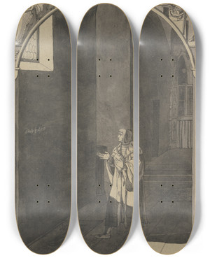 Triptych art skateboard deck of Franz Pforr Henry Iis Dream by Franz Pforr (1788-1812)