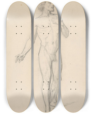 Triptych art skateboard deck of Jzef Simmler Study Of A Nude Male_6 by Jozef Simmler (1823-1868)