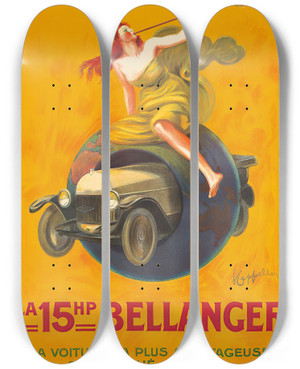 Triptych art skateboard deck of Leonetto Cappiello La 15Hp Bellanger by Leonetto Cappiello (1875-1942)