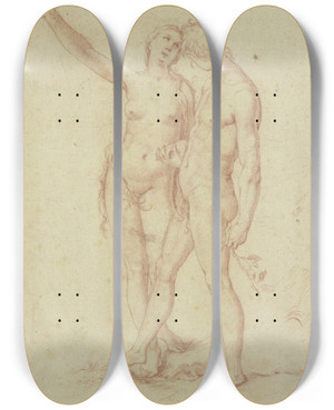 Triptych art skateboard deck of Abraham Bloemaert Adam And Eve by Abraham Bloemaert (1564-1651)