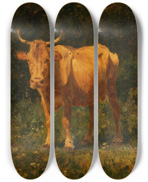 Triptych art skateboard deck of Carl Rudolf Huber Semmelfarbene Kuh by Carl Rudolf Huber (1839-1896)