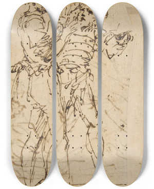 Triptych art skateboard deck of Salvator Rosa Two Standing Men Gesticulating by Salvator Rosa (1615-1673)