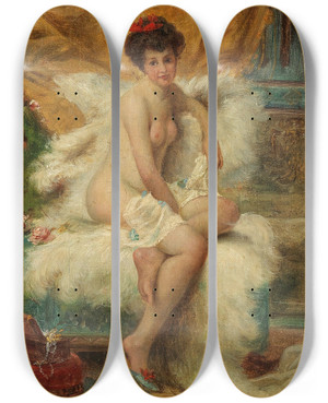 Triptych art skateboard deck of Hans Zatzka The Jewellery Box by Hans Zatzka (1859-1945)