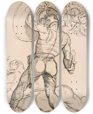 Triptych art skateboard deck of Hippolyte Lalaisse An Ancient Roman Warrior In Battle by Hippolyte Lalaisse (1810-1884)