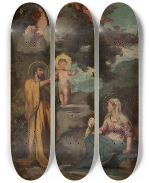 Triptych art skateboard deck of Eugne Romain Thirion La Sainte Famille by Eugene Romain Thirion (1839-1910)