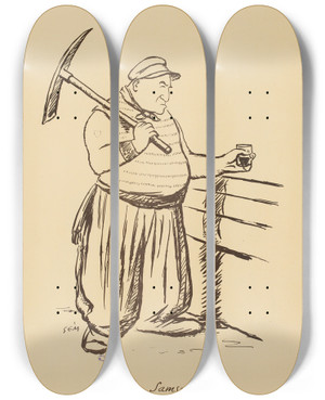 Triptych art skateboard deck of Georges Goursat Sem Le Pre Samson by Georges Goursat (Sem) (1863-1934)
