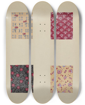 Triptych art skateboard deck of Katherine Hastings Quilt Patches_4 by Katherine Hastings