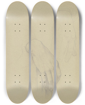 Triptych art skateboard deck of Eduard Von Steinle Die Schn Geformte Rechte Hand Eines Mannes Auf Der Lehne Eines Stuhls Ruhend Daneben Die Skizze Einer Derberen Hand by Eduard Von Steinle (1810-1886)