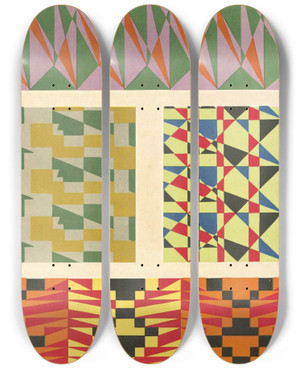 Triptych art skateboard deck of Mizuki Heitaro Abstract Pattern Portfolio Pl22 by Mizuki Heitaro (20-)