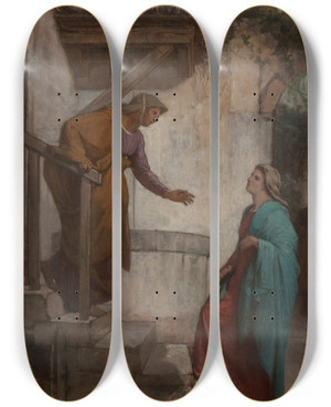Triptych art skateboard deck of Julesjoseph Meynier La Visitation by Jules-Joseph Meynier (1826-1903)
