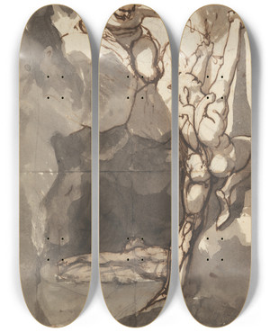 Triptych art skateboard deck of Henry Fuseli Study For Finding Of The Body Of Bassanio by Henry Fuseli (1741-1825)