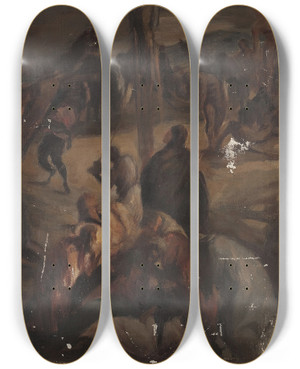 Triptych art skateboard deck of Jan Cigliski Golgotha by Jan Ciaglinski (1858-1913)