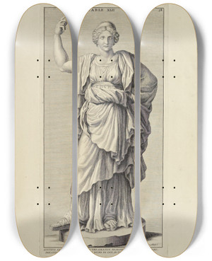 Triptych art skateboard deck of Michael Van Der Gucht Anatomy Improvd And Illustrated With Regard To The Uses Thereof In Designing Pl42 by Michael van der Gucht (1660-1725)