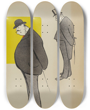Triptych art skateboard deck of Georges Goursat Sem Jacques Lamalle by Georges Goursat (Sem) (1863-1934)