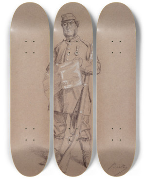 Triptych art skateboard deck of Alexandre Bida Portrait De M Goumy Pendant Le Sige De Paris by Alexandre Bida (1823-1895)