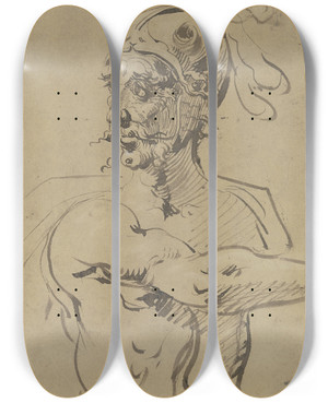 Triptych art skateboard deck of Jacob De Gheyn Ii Warrior In Half Figure by Jacob de Gheyn II (1565-1629)