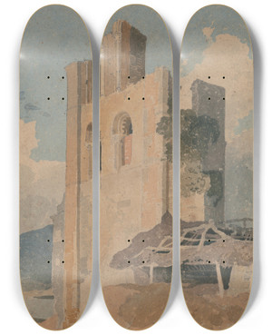 Triptych art skateboard deck of John Sell Cotman Sheriff Hutton Castle Yorkshire by John Sell Cotman (1782-1842)