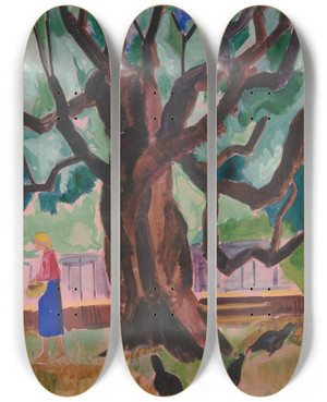Triptych art skateboard deck of Hermann Lismann Untitled Amobar by Hermann Lismann (1878-1943)