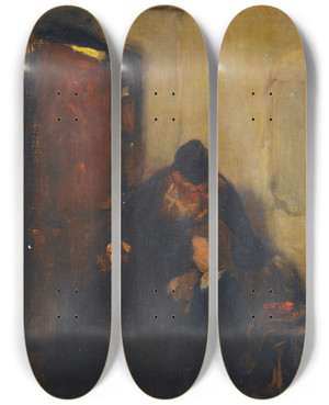 Triptych art skateboard deck of Nikolaos Gyzis Grandfather And Child by Nikolaos Gyzis (1842-1901)
