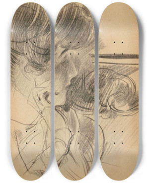 Triptych art skateboard deck of Giovanni Boldini Portrait De Femme De Profil En Buste by Giovanni Boldini (1842-1931)
