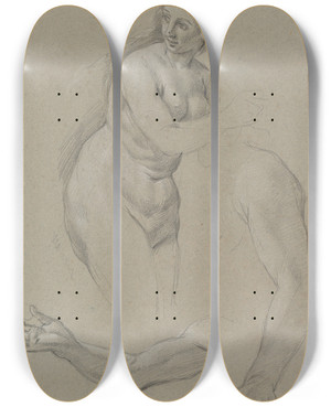 Triptych art skateboard deck of School Of Carlo Maratti A Female Nude And Two Studies Of An Arm One Holding Aminiature by School Of Carlo Maratti (1625-1713)