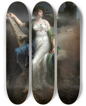 Triptych art skateboard deck of Charles Meynier Calliope Muse Of Epic Poetry by Charles Meynier (1768-1832)