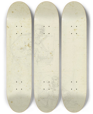 Triptych art skateboard deck of Johann Baptist Zimmermann  Zwei Halbfiguren Von Heiligen Mit Kruzifix by Johann Baptist Zimmermann