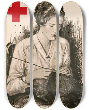 Triptych art skateboard deck of Wladyslaw Theodore Benda You Can Helpamerican Red Cross by Wladyslaw Theodore Benda (1873-1948)