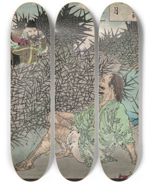 Triptych art skateboard deck of Tsukioka Yoshitoshi Waisui No Tsuki_1 by Tsukioka Yoshitoshi (1839-1892)