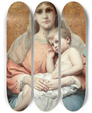 Triptych art skateboard deck of Gabriel Von Max Madonna And Child by Gabriel Von Max (1840-1915)