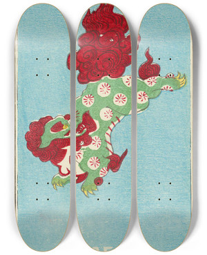 Triptych art skateboard deck of Jinta Hirayama Illustrated Catalogue Of Daylight Bomb Shells No 53 by Jinta Hirayama (19-)
