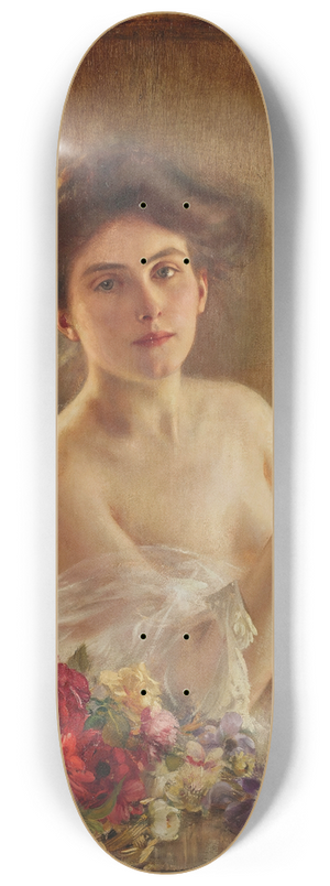 Albert Lynch - Portrait of a young woman with flowers 8.25 inch art skate deck
