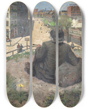 Triptych art skateboard deck of Hans Baluschek Frhling by Hans Baluschek (1870-1935)