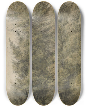 Triptych art skateboard deck of Antonie Waterloo Hoge Dennen Aan De Rand Van Een Bos by Antonie Waterloo (1609-1690)