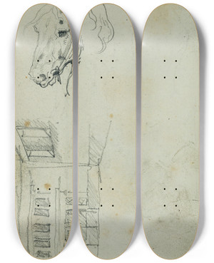 Triptych art skateboard deck of Thodore Gricault Horse Head View Of A Courtyard by Theodore Gericault (1791-1824) Triptych art skateboard deck of Thodore Gricault Horse Head View Of A Courtyard by Theodore Gericault (1791-1824)