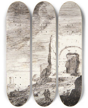 Triptych art skateboard deck of Bartholomeus Breenbergh Caracallas Termer by Bartholomeus Breenbergh (1598-1657)
