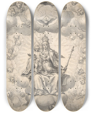 Triptych art skateboard deck of Hans Werl Madonna And Child Enthroned by Hans Werl (1570-1608)