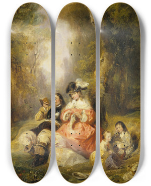 Triptych art skateboard deck of Camillejosephetienne Roqueplan Summer Pleasures by Camille-Joseph-Etienne Roqueplan (1803-1855)
