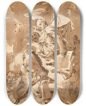 Triptych art skateboard deck of Giovanni Battista Tiepolo Saint Jerome In The Desert Listening To The Angels by Giovanni Battista Tiepolo (1696-1770)
