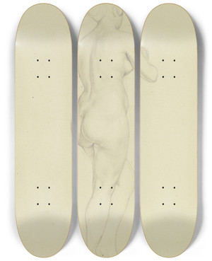 Triptych art skateboard deck of Bonaventura Genelli Female Nude From Behind by Bonaventura Genelli (1798-1868)