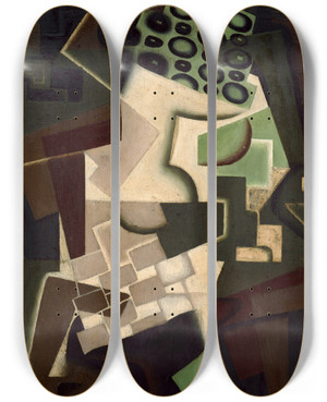 Triptych art skateboard deck of Juan Gris Fruit Dish On A Checkered Tablecloth by Juan Gris (1887-1927)