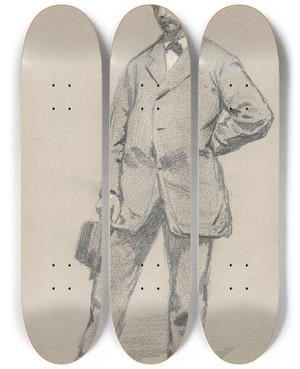 Triptych art skateboard deck of Robert William Vonnoh Standing Man by Robert William Vonnoh (1858-1933)