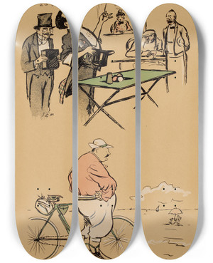 Triptych art skateboard deck of Georges Goursat Sem Caf De Lopra Comique by Georges Goursat (Sem) (1863-1934)